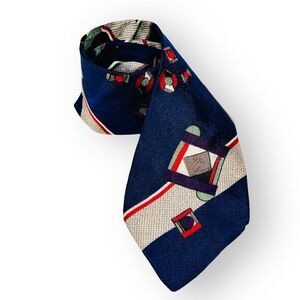 Bugatti Neck Tie 100%‎ Italian Silk Made in USA Geometric Navy Blue Red Green